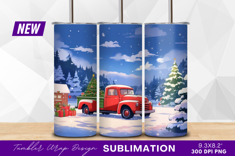 Christmas Truck With Tree In Winter Wonderland Tumbler Png