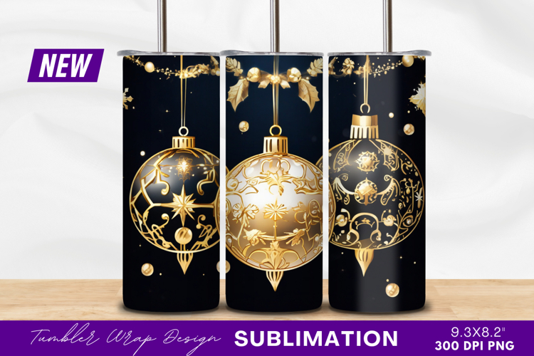 Elegant Golden Christmas Ornaments Tumbler Png Design