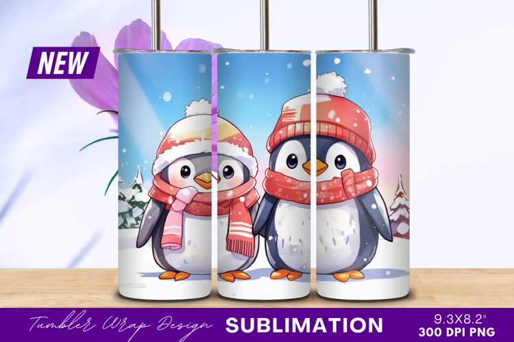 Two Cute Penguins Enjoying Winter Season Tumbler Png Design