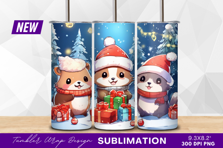 Festive Cute Animals With Christmas Presents Tumbler Png