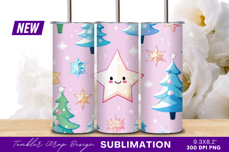 Cute Christmas Pattern With Star And Trees Tumbler Png