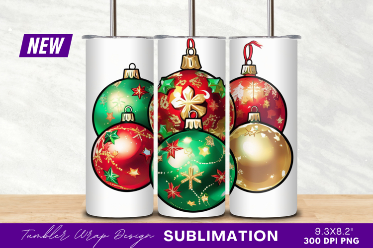 Christmas Ornaments Green Red And Gold Tumbler Png example image 1