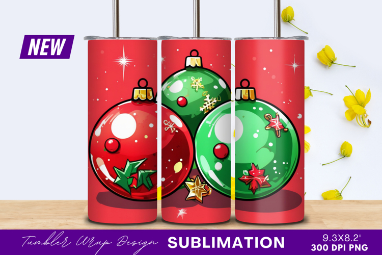 Christmas Ornament Illustration Red And Green Tumbler Png example image 1