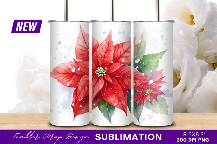 Watercolor Poinsettia Flower Festive Holiday Design Tumbler