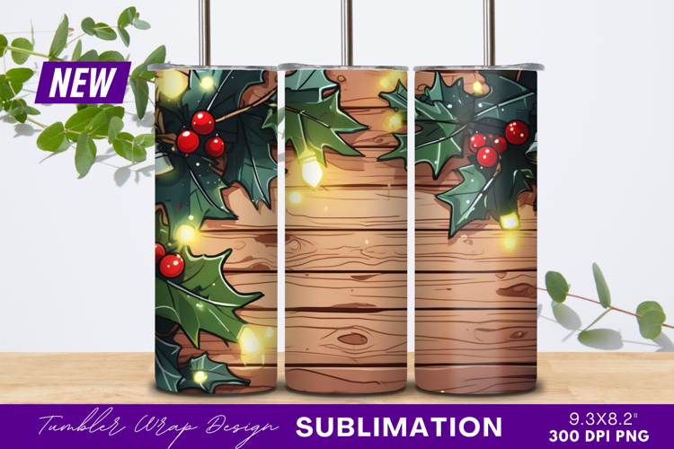 Holiday Garland Lights On Wooden Background Tumbler Png