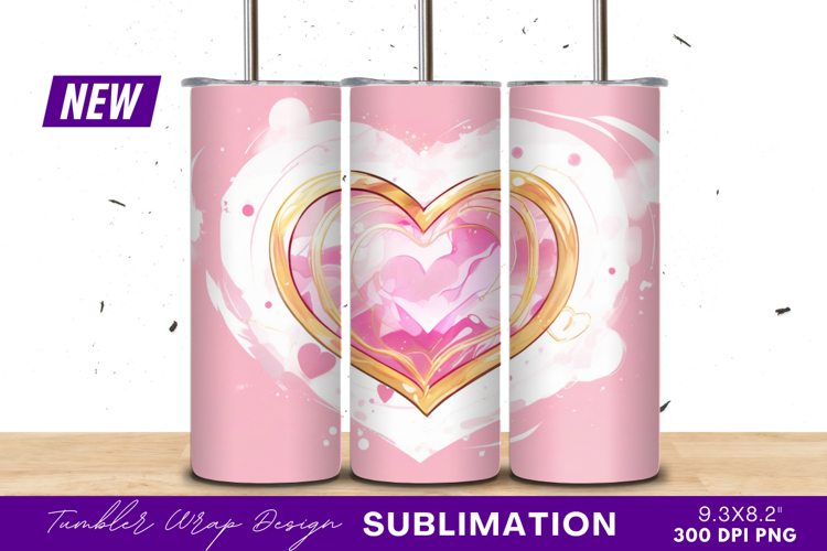 Golden Hearts In Pink Valentine Tumbler Png