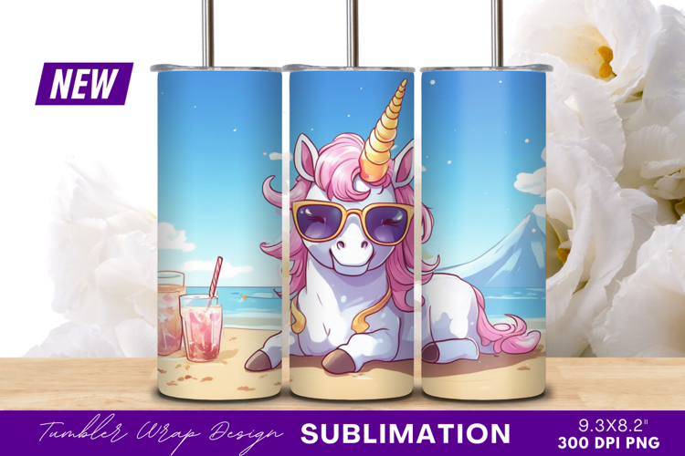Cool Unicorn Relaxing On Beach Tumbler Png example image 1