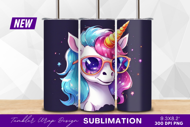 Cartoon unicorn with sunglasses tumbler png