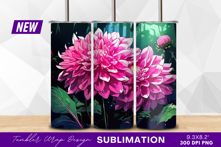 Pink dahlias in forest artistic style tumbler png