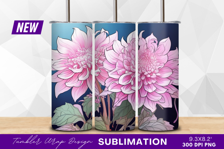 Pink dahlia flowers illustration tumbler png
