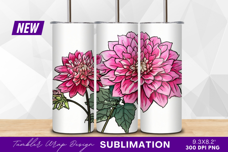 Pink dahlia flowers with leaves tumbler png
