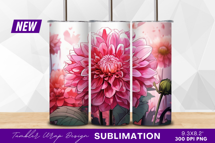 Pink dahlia flowers beautiful artistic floral tumbler png