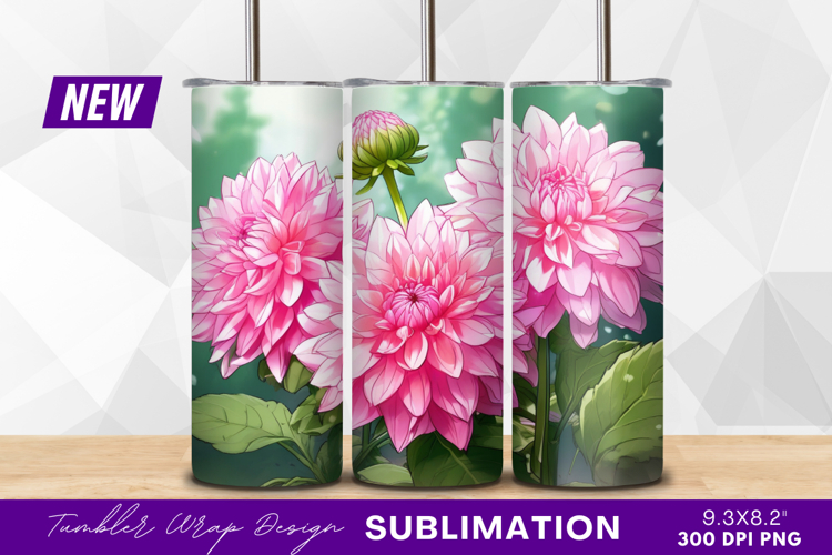 Pink dahlia flowers and bud artwork Tumbler