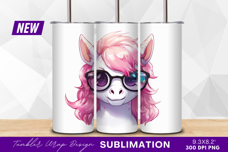 Stylish unicorn with glasses tumbler png