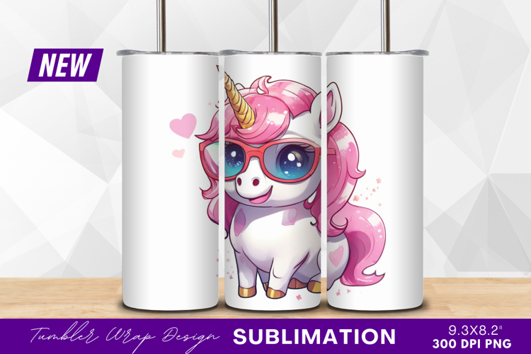 Cute unicorn with glasses tumbler png