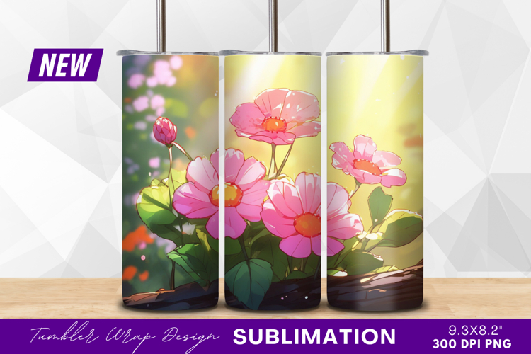 Pink blossom animated style tumbler png