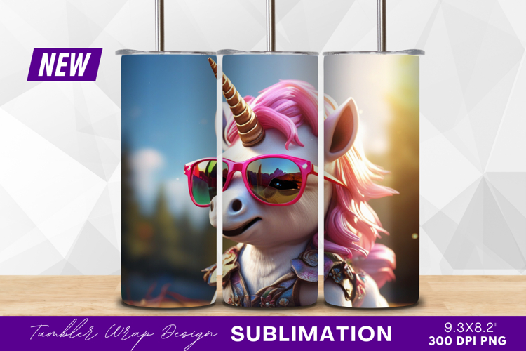 Cool unicorn with pink hair and sunglasses tumbler png