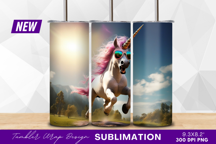 Cool unicorn with sunglasses galloping outdoors tumbler png