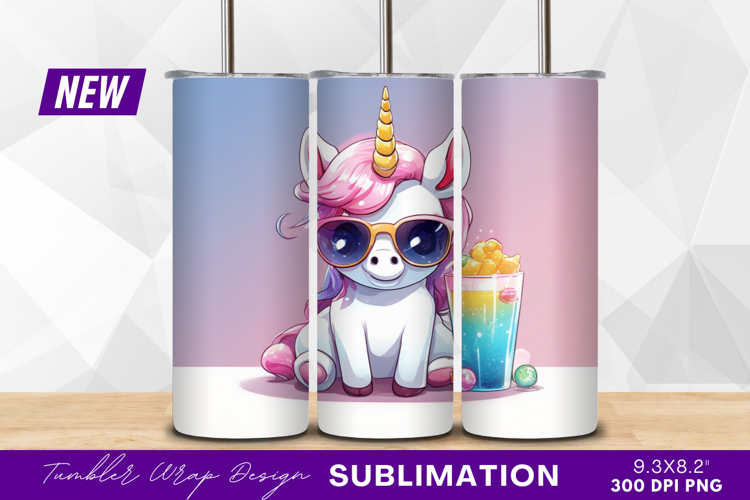 Cool unicorn with drink summer tumbler png