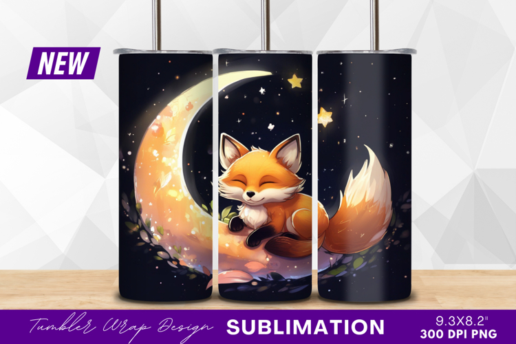 Cute fox sleeping on the moon art illustration tumbler