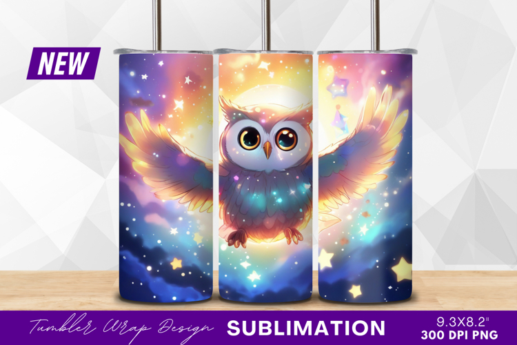Cute owl flying in starry night sky tumbler png