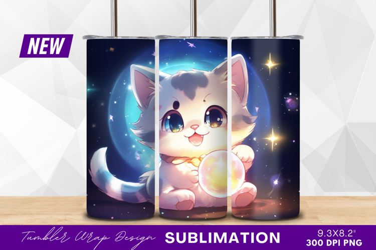 Cute kitten holding magic orb tumbler png