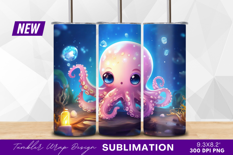 Cute pink octopus underwater creature cartoon style tumbler