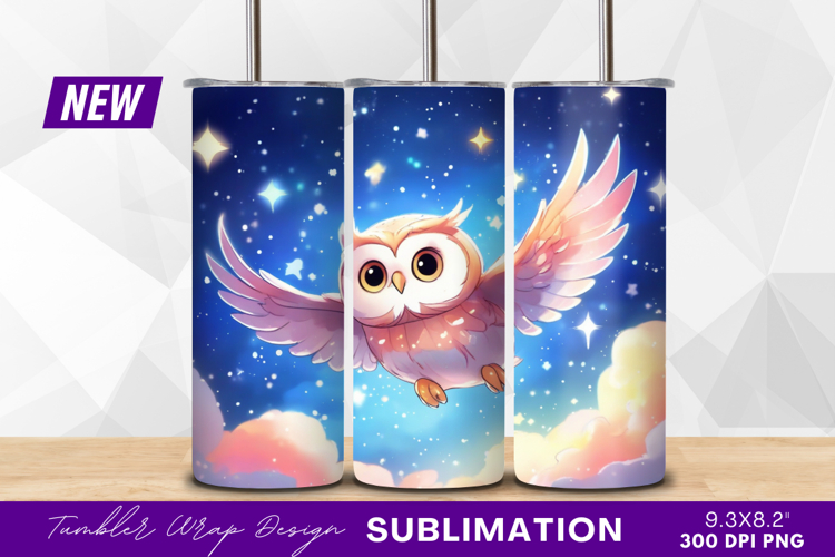 Cute cartoon owl flying through starry sky tumbler png example image 1