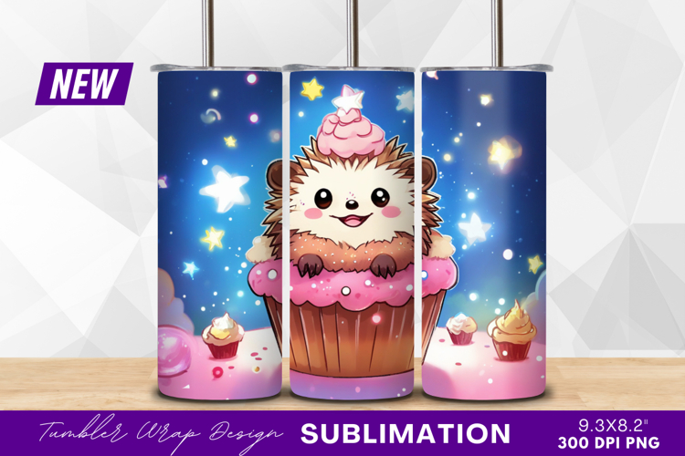 Cute hedgehog cupcake tumbler png design