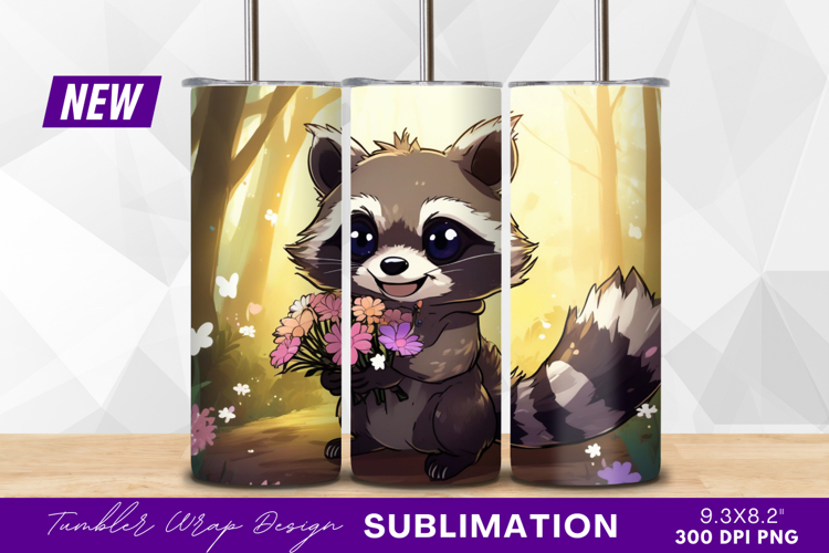 Raccoon holding flowers in enchanted forest tumbler