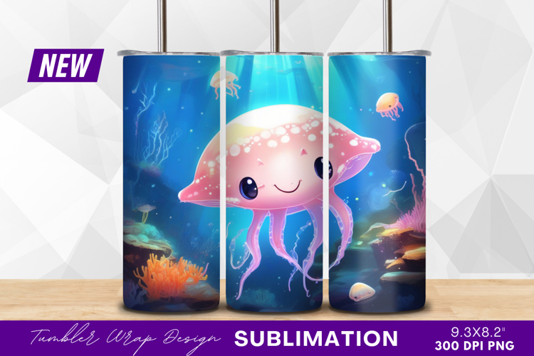Cute smiling jellyfish in ocean illustration tumbler png