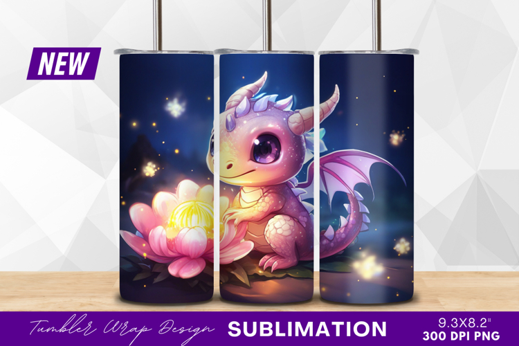 Adorable baby dragon with glowing flower tumbler example image 1