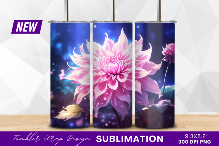 Pink dahlia flower blooming in dreamy light tumbler png