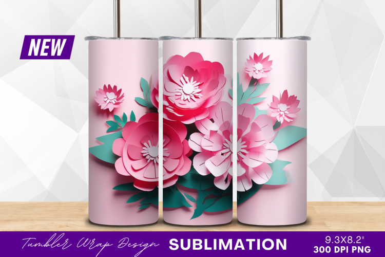 Pink paper flowers tumbler png