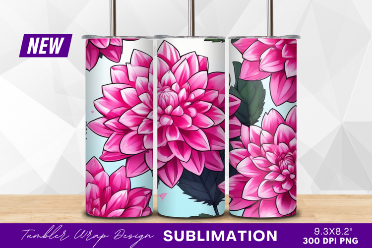 Pink dahlia flowers illustration for tumbler png example image 1