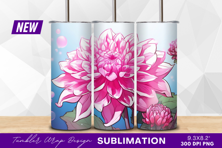 Pink dahlia flower illustration tumbler png