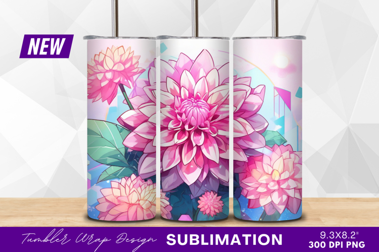 Pink dahlias flowers on abstract background tumbler png