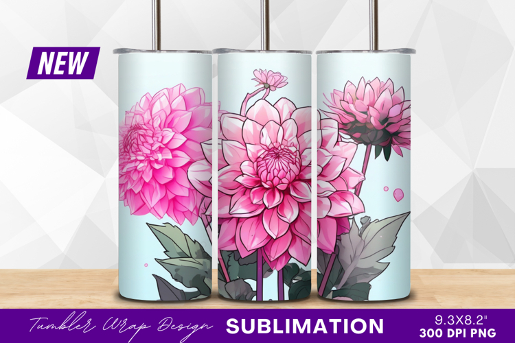 Pink dahlia flowers delicate illustration tumbler png