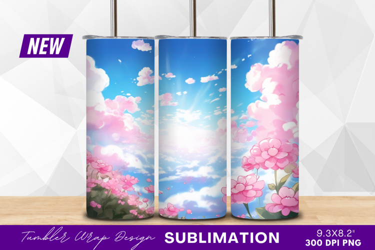 Pink flowers sky and clouds tumbler png