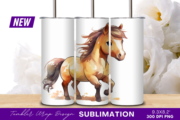 Cartoon Style Horse With Watercolor Look Tumbler Png
