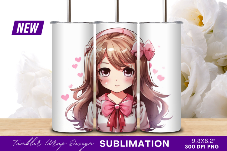 Cute Anime Girl With Hearts Tumbler Png