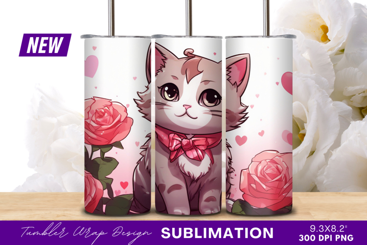 Cute Kitten With Roses Valentine Illustration Tumbler Png