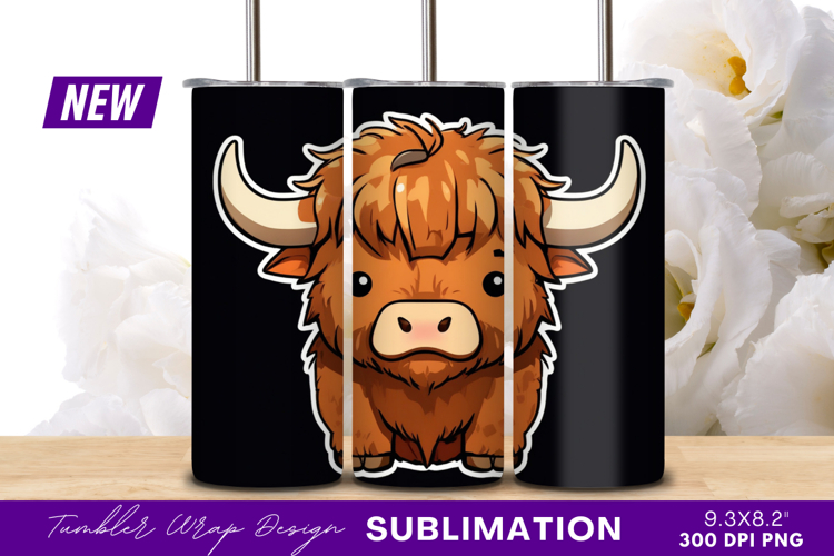 Cute Cartoon Highland Cow Isolated Tumbler Png example image 1