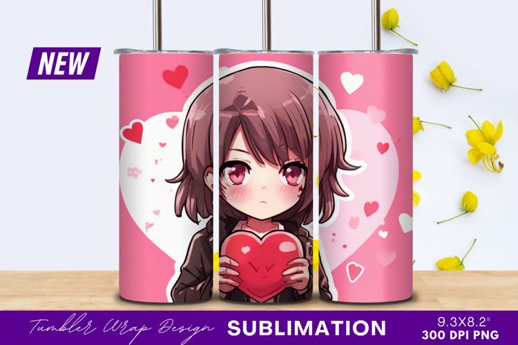 Anime Girl Holding Heart Valentines Day Tumbler Png