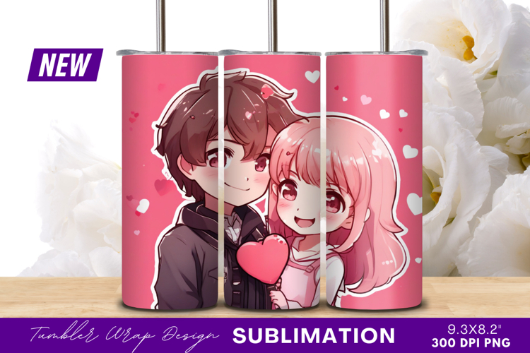 Cartoon Couple Holding Heart Valentines Day Tumbler Png