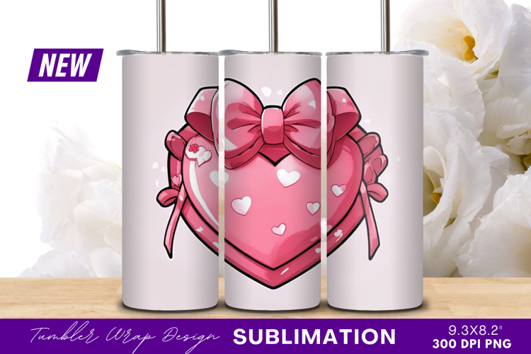 Pink Heart With Bow Tumbler Png