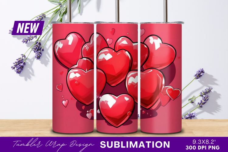 Red Glossy Hearts Tumbler Png Background