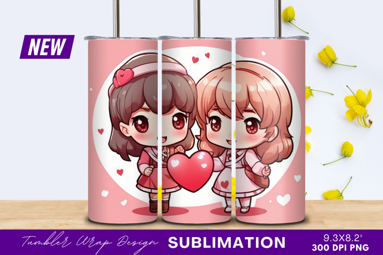 Two Adorable Girls Holding Heart Illustration Tumbler