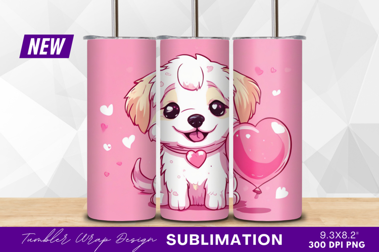 Cute Puppy Dog With Heart Balloon Tumbler Png