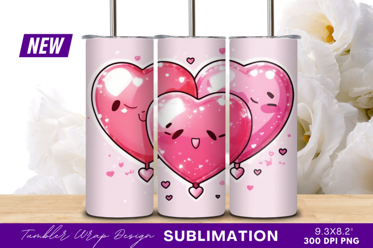 Cute Heart Balloons For Valentines Day Design Tumbler Png